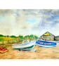 Boats On A Cornish Beach Watercolour Painting - Image 1