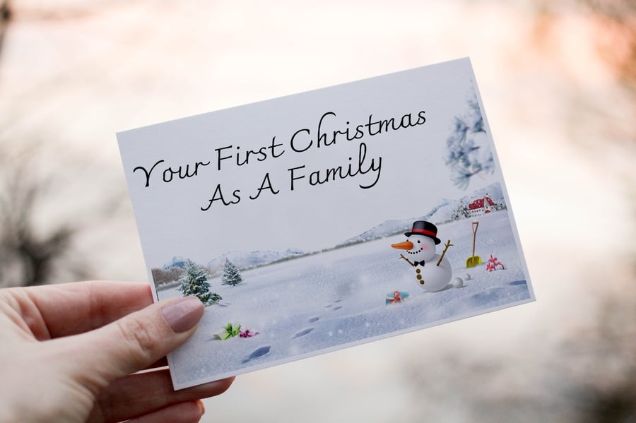 Snowman Family First Christmas Card, First Christmas Card, Personalized Card 