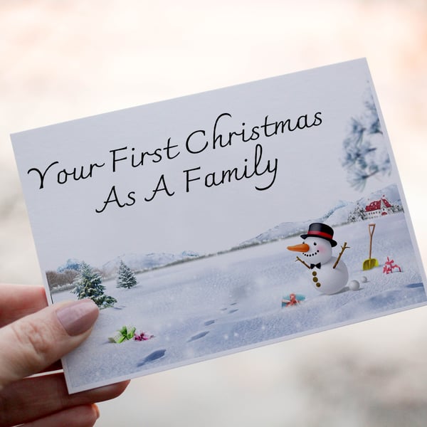 Snowman Family First Christmas Card, First Christmas Card, Personalized Card 