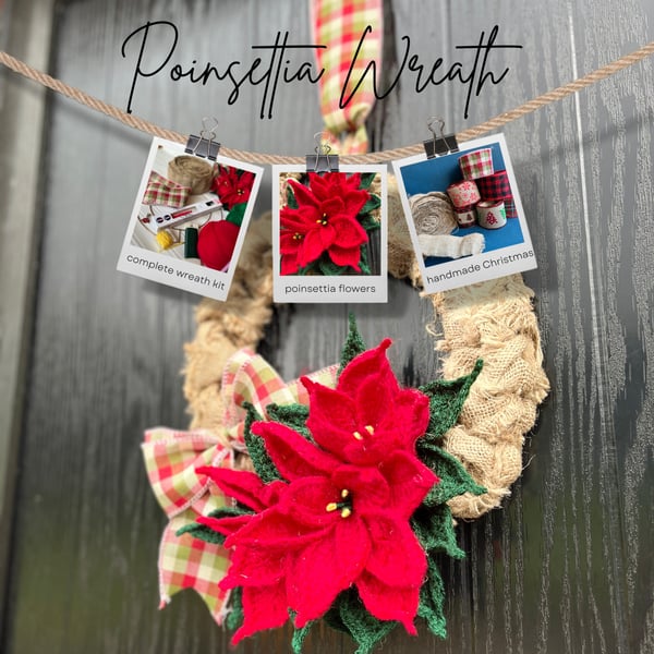 La Flor de Nochebuena Poinsettia Wreath Crochet Kit