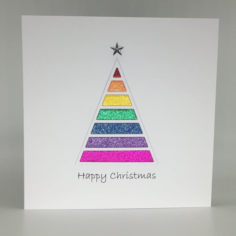 Rainbow glitter tree Christmas card