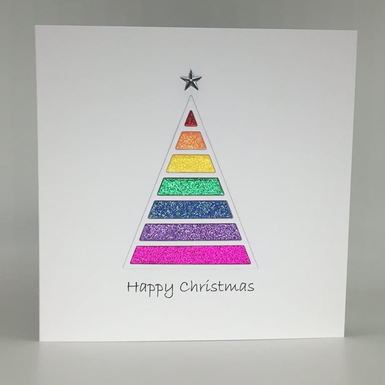 Rainbow glitter tree Christmas card