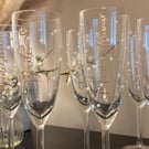 Set of 6 Personalised Pearl Champagne Flutes - Bride & Bridesmaid Hen Party Gift