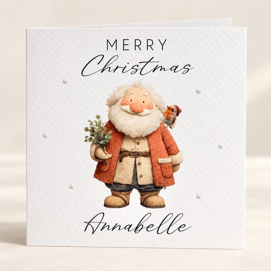 Personalised Merry Christmas Card - Cute Santa Christmas Card
