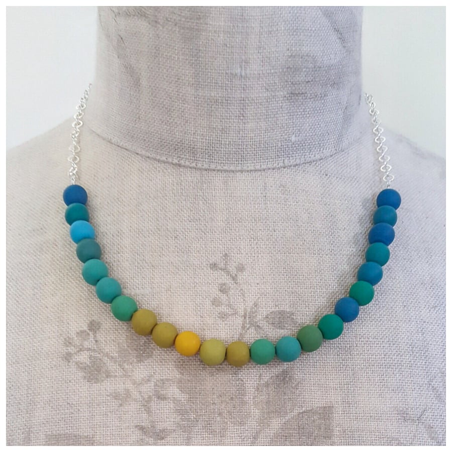 Colourful Turquoise and Mustard Beaded Necklace, Modern, Contemporary Jewellery
