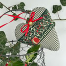MISTLETOE CHRISTMAS HEART DECORATION - green check and red