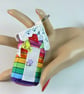 Beach hut keyring  (rainbow stripe with bunting)  - Image 3