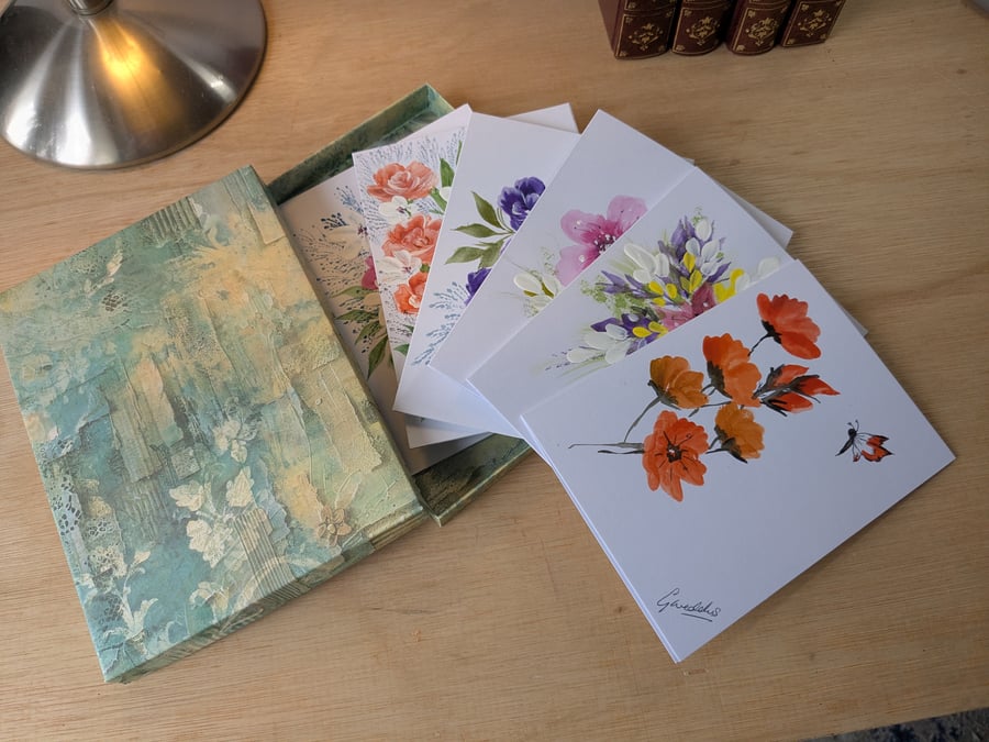 Boxed Set of 6 Original Hand Painted Notecards from Gweddus Art