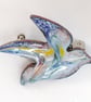 enamel brooch - bird scrolled blue and yellow over white - Image 2