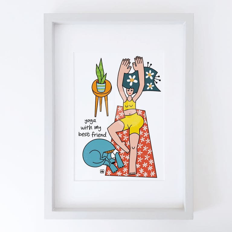 Yoga With My Best Friend, woman doing yoga with dog, Giclee print
