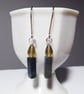 Sterling Silver Earrings Dk Green Indian Agate Candle Faceted Honey Quartz Flame