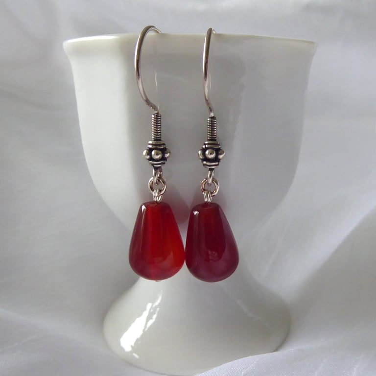 Sterling Silver and Carnelian drop Earrings
