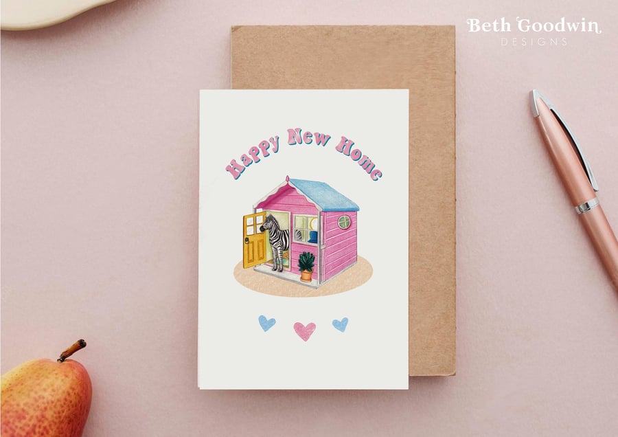 Wendy House New Home Card - Quirky New Home Card, Zebra Card, Moving House