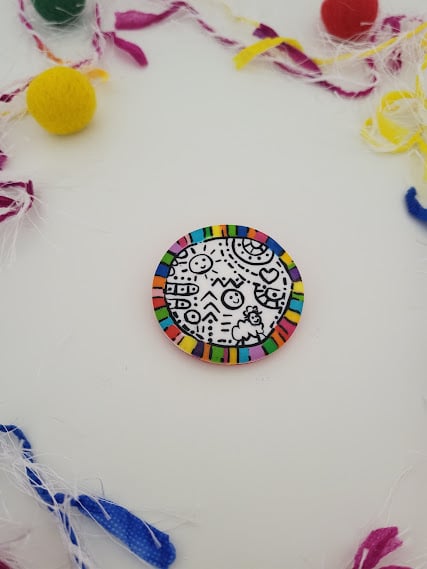 Handmade Rainbow Colours Happy Vibe Polymer Clay Brooch - Doodle Delight Pin