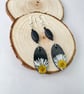 Real Daisy Black Dangle Wood, Beads, Sliver Plated Earrings - Image 2