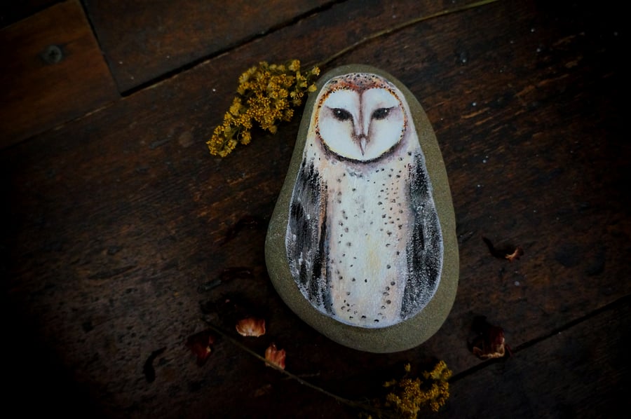 Owl Portrait, Stone Painting, Paper Weight