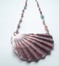 Seaworn Scallop Shell Statement Necklace with Crystal Rondelle Beads  - Image 7