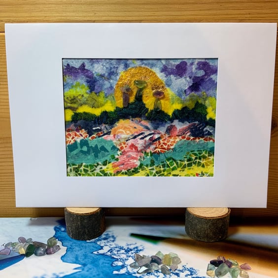 Abstract Landscape Mixed Media Framed Art Card.