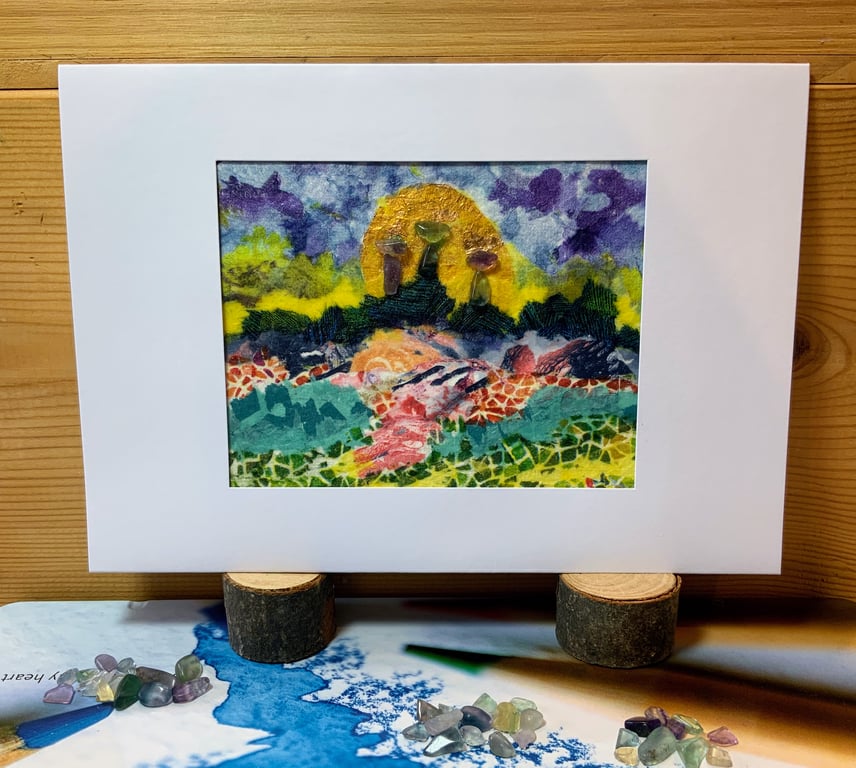 Abstract Landscape Mixed Media Framed Art Card.