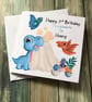 Dinosaur Birthday Card for Child Handmade and Personalised for all Relations