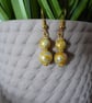 MUSTARD COLOUR MARBLED PEARL GOLD PLATED HOOK DANGLE EARRINGS  4cm DROP