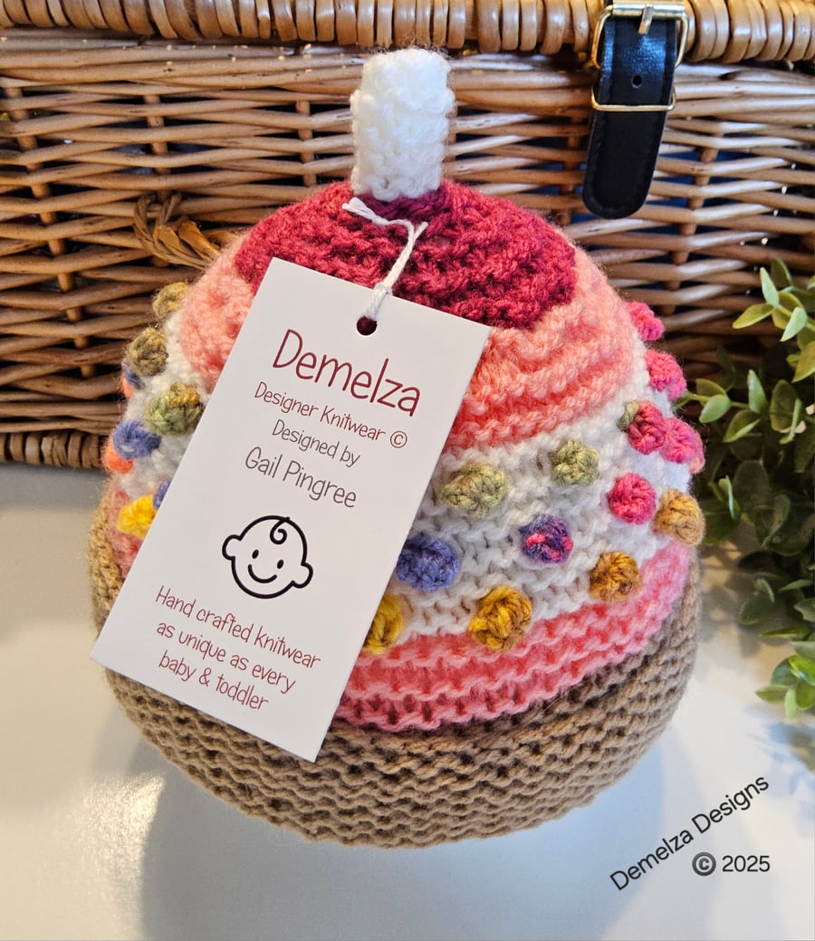 Designer Hand Knitted Baby Bobble Hat 3-6 months size
