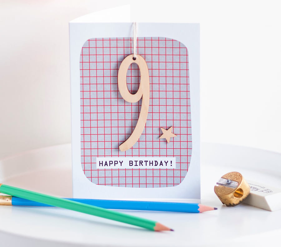 Age 9 Birthday Card - Keepsake Card, Kids Card, 9th Birthday Card, Handmade Luxu