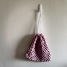 Dusky Pink Crochet Drawstring Bag