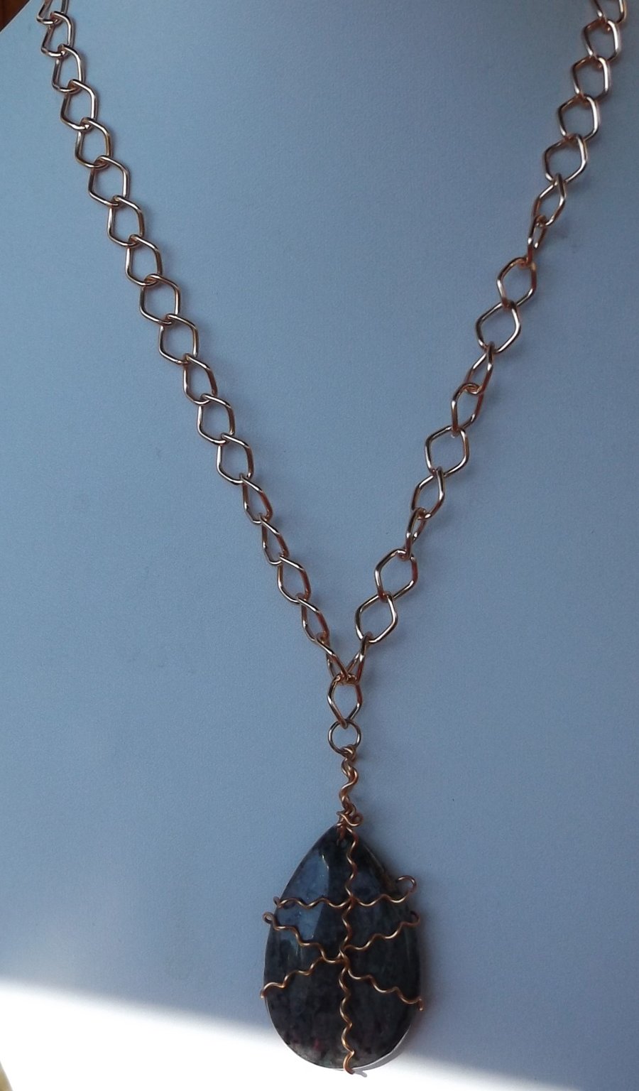 24" Labradorite cabochon in copper wire work necklace