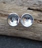 Studs, Sterling Silver Round Disc Stud Earrings, Star Burst Design. 