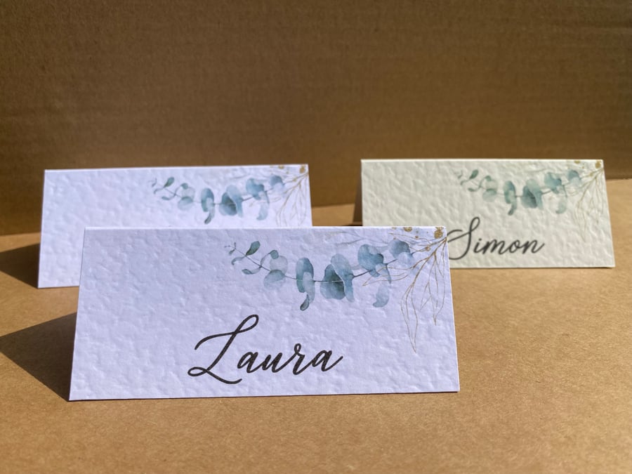 6x simple EUCALYPTUS name place CARDS foliage greenery table wedding decor