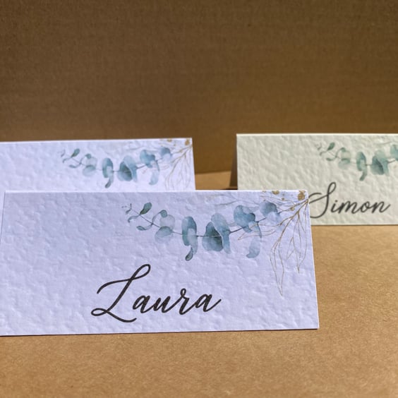 6x simple EUCALYPTUS name place CARDS foliage greenery table wedding decor