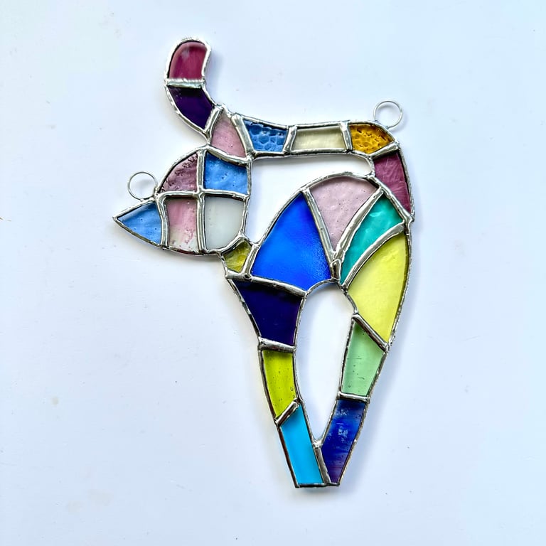 Stained Glass Patchwork Cat Suncatcher - Handmade Decoration - Pastel