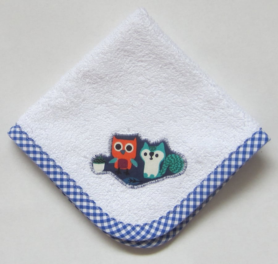 Woodland Animals Owl and Squirrel Face Cloth, Make up Remover, Baby Cloth