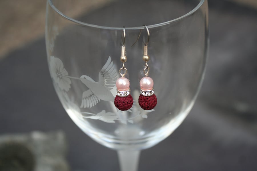 Lava bead and crystal earrings
