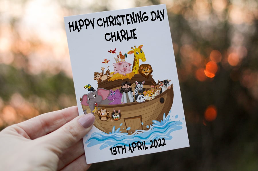 Noah's Ark Christening Card, Congratulations for Christening, Baptism Card