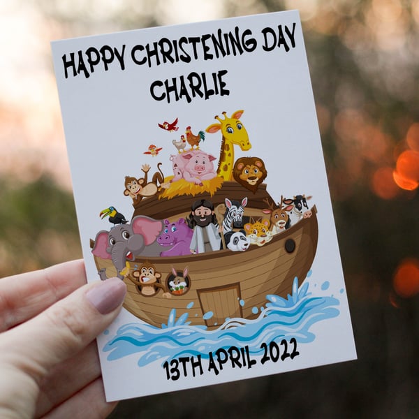 Noah's Ark Christening Card, Congratulations for Christening, Baptism Card