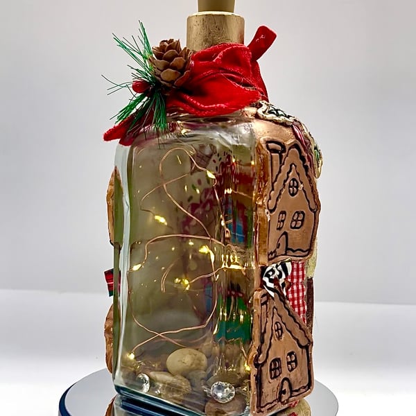 Gingerbread house bottle lamp