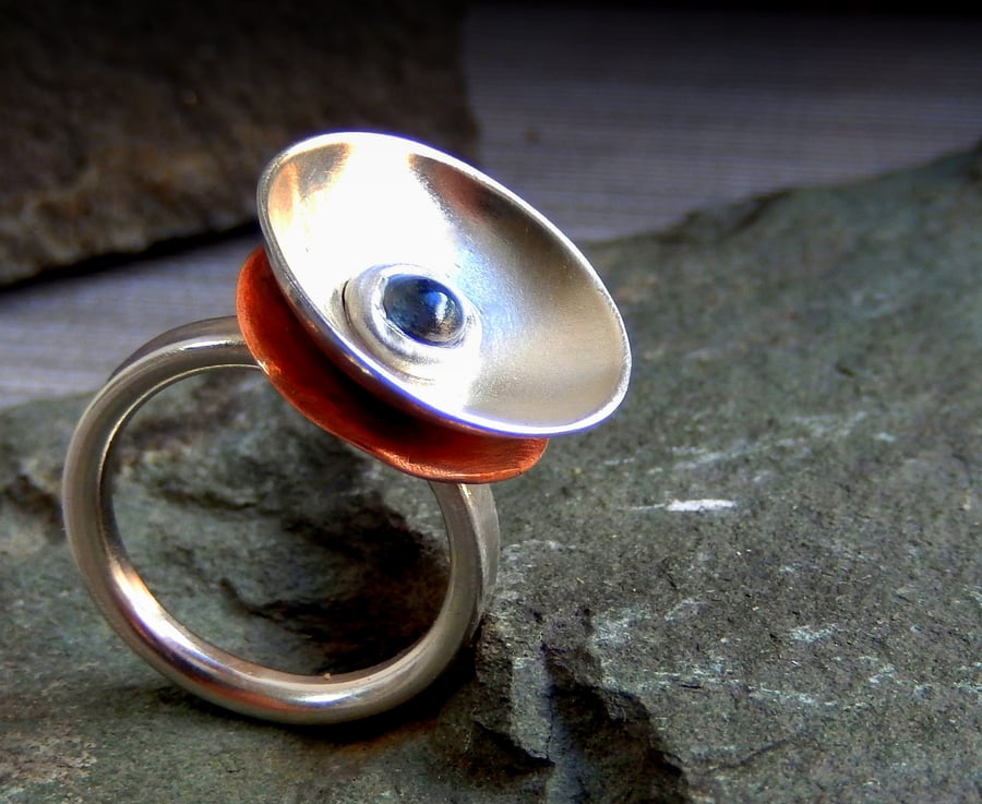 STERLING SILVER copper topaz ring, Handmade Urban Jewellery