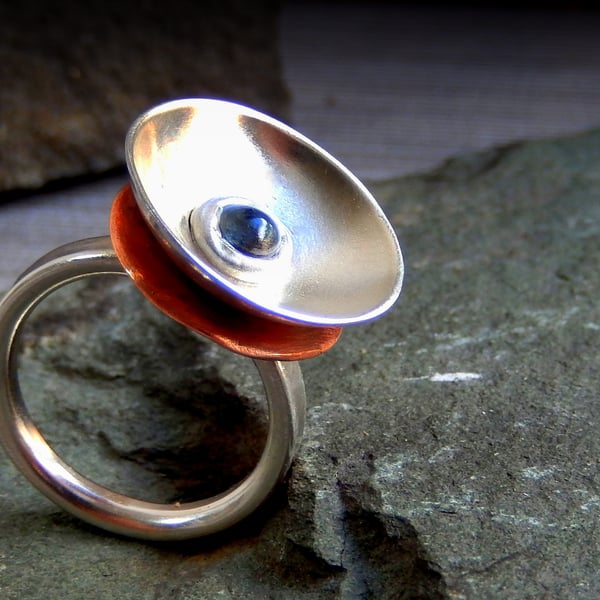 STERLING SILVER copper topaz ring, Handmade Urban Jewellery