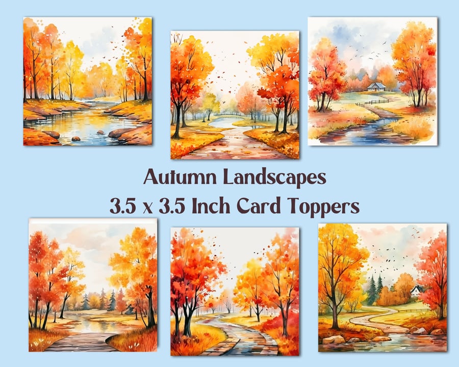 Autumn Landscapes Square Card Toppers for Card Making, Journals, Tags, Scrapbook