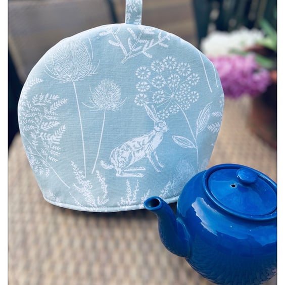 Kielder Hare Fabric Tea Cosy - Padded Duck Egg Blue  