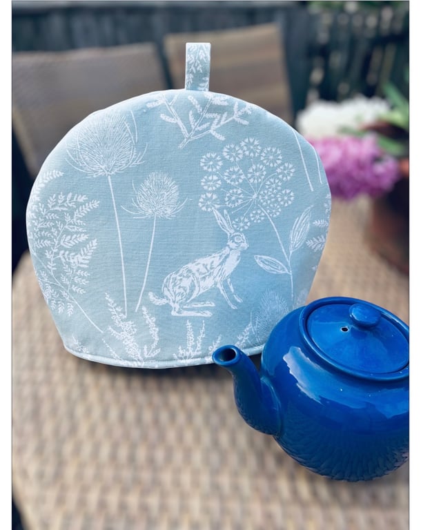 Kielder Hare Fabric Tea Cosy - Padded Duck Egg Blue  