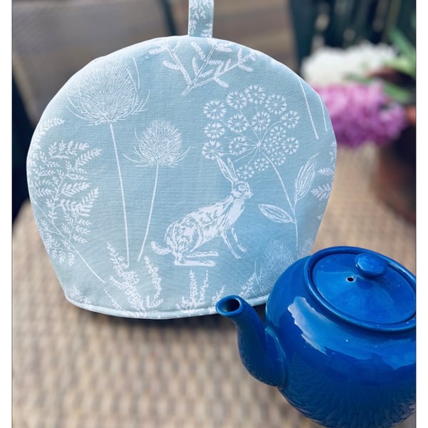 Kielder Hare Fabric Tea Cosy - Padded Duck Egg Blue  