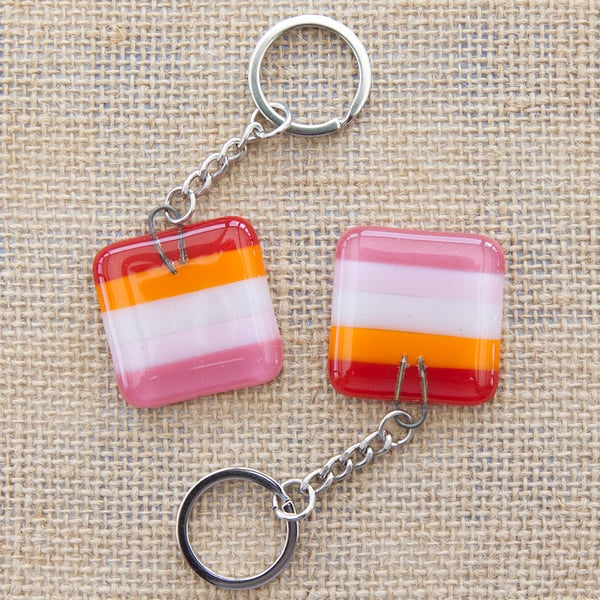 Lesbian Pride Fused Glass Keyring Keychain LGBTQ