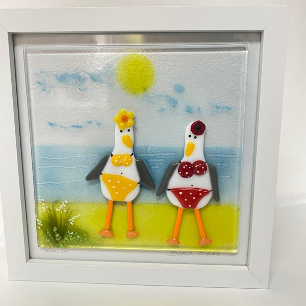 Quirky seagull fused glass “beach bods” 