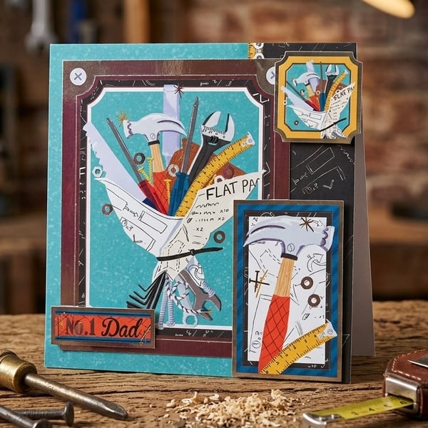 "No.1 Dad" Tool-Themed Father's Day or Birthday card. DIY Craftsman Card.