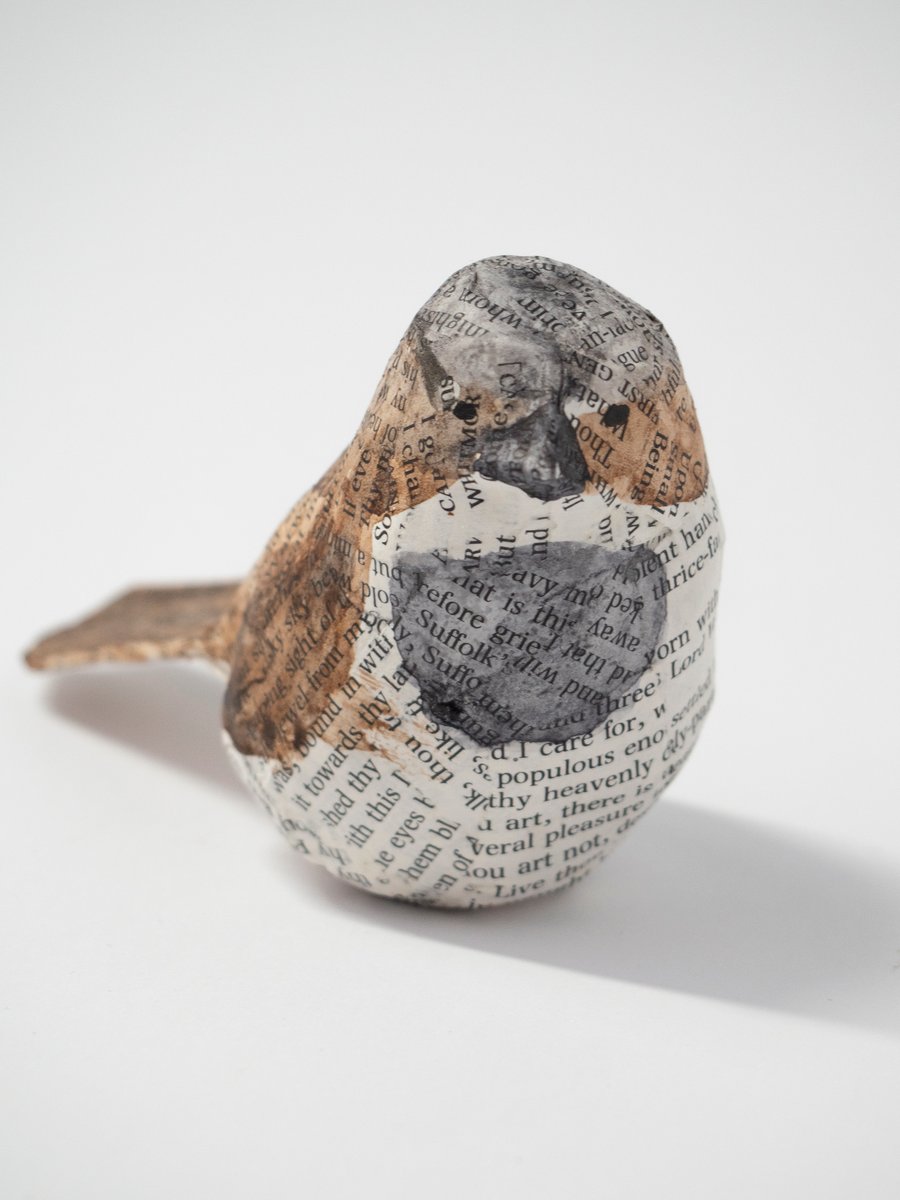 Dun Small Bird Paper Mache Sculpture