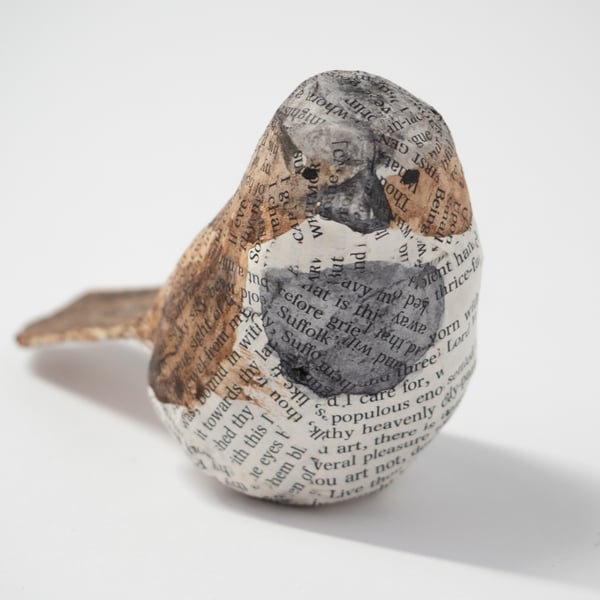 Dun Small Bird Paper Mache Sculpture
