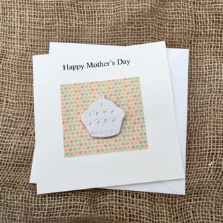 Happy Mothers day card, air dry clay cup cake design attached, gift idea